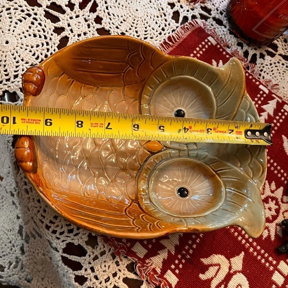 Vintage Hand Painted Earthenware Ceramic Glaze Owl Shaped Serving Bowl Dish 10